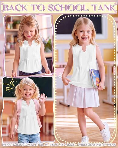 Ficerd Toddler Girls Tank Tops | Baby, Casual, V Neck, Sleeveless Shirts, Pleated Front, Blouse, Curved Hem, Summer, Back to School in Kuwait