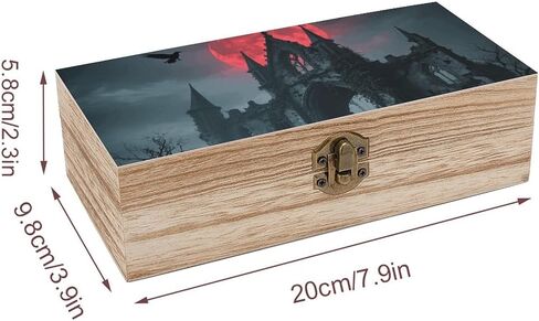 Gothic Ruin Castle Wooden Storage Box with Hinged Lid for Photo | Wood Keepsake Box, Dustproof Storage Box, Decorative Treasure Chest, Memory Box for Crafts Coins Stamps Letters Jewelry in Kuwait