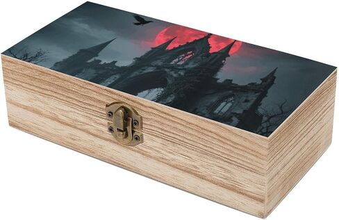 Gothic Ruin Castle Wooden Storage Box with Hinged Lid for Photo | Wood Keepsake Box, Dustproof Storage Box, Decorative Treasure Chest, Memory Box for Crafts Coins Stamps Letters Jewelry in Kuwait