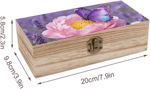 Purple Butterfly Bloom Wooden Storage Box with Hinged Lid for Photo | Wood Keepsake Box, Dustproof Storage Box, Decorative Treasure Chest, Memory Box for Crafts Coins Stamps Letters Jewelry in Kuwait