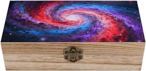 Space Nebula Swirl Wooden Storage Box with Hinged Lid for Photo | Wood Keepsake Box, Dustproof Storage Box, Decorative Treasure Chest, Memory Box for Crafts Coins Stamps Letters Jewelry in Kuwait