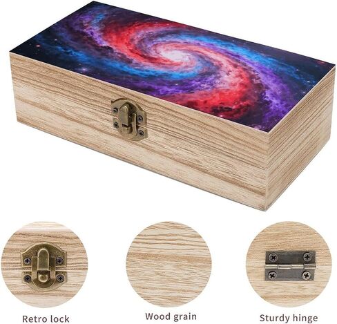 Space Nebula Swirl Wooden Storage Box with Hinged Lid for Photo | Wood Keepsake Box, Dustproof Storage Box, Decorative Treasure Chest, Memory Box for Crafts Coins Stamps Letters Jewelry in Kuwait