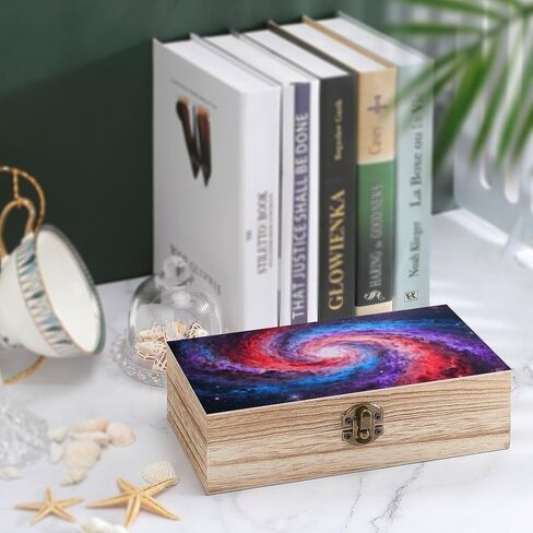 Space Nebula Swirl Wooden Storage Box with Hinged Lid for Photo | Wood Keepsake Box, Dustproof Storage Box, Decorative Treasure Chest, Memory Box for Crafts Coins Stamps Letters Jewelry in Kuwait