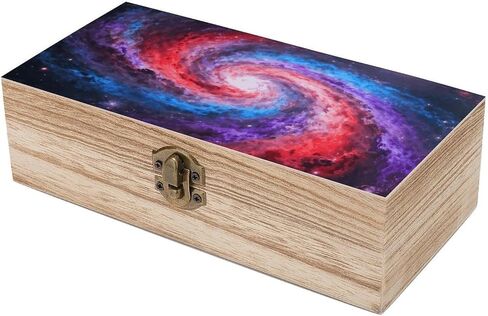 Space Nebula Swirl Wooden Storage Box with Hinged Lid for Photo | Wood Keepsake Box, Dustproof Storage Box, Decorative Treasure Chest, Memory Box for Crafts Coins Stamps Letters Jewelry in Kuwait