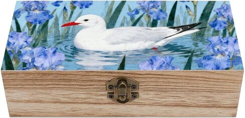 Seagull Iris Flower Wooden Storage Box with Hinged Lid for Photo | Wood Keepsake Box, Dustproof Storage Box, Decorative Treasure Chest, Memory Box for Crafts Coins Stamps Letters Jewelry in Kuwait
