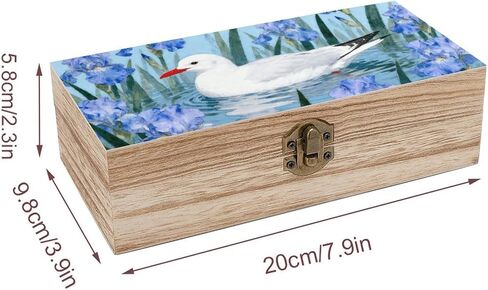 Seagull Iris Flower Wooden Storage Box with Hinged Lid for Photo | Wood Keepsake Box, Dustproof Storage Box, Decorative Treasure Chest, Memory Box for Crafts Coins Stamps Letters Jewelry in Kuwait