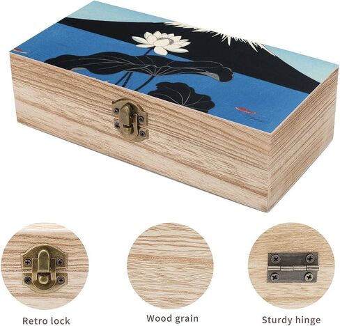 Mountain Lotus Wooden Storage Box with Hinged Lid for Photo | Wood Keepsake Box, Dustproof Storage Box, Decorative Treasure Chest, Memory Box for Crafts Coins Stamps Letters Jewelry in Kuwait