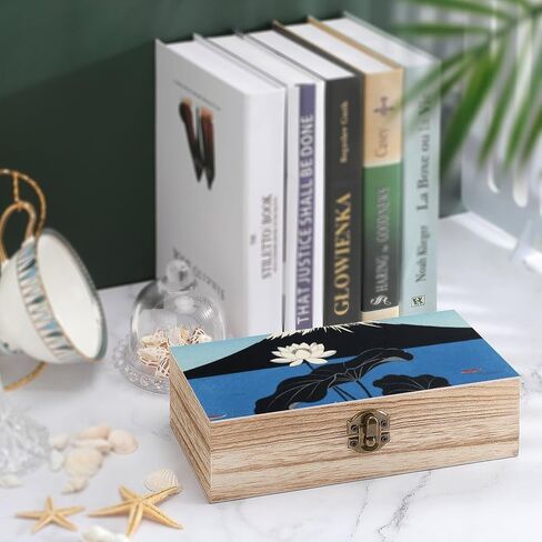 Mountain Lotus Wooden Storage Box with Hinged Lid for Photo | Wood Keepsake Box, Dustproof Storage Box, Decorative Treasure Chest, Memory Box for Crafts Coins Stamps Letters Jewelry in Kuwait