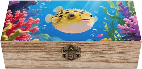 Fish Wooden Storage Box with Hinged Lid for Photo | Wood Keepsake Box, Dustproof Storage Box, Decorative Treasure Chest, Memory Box for Crafts Coins Stamps Letters Jewelry in Kuwait