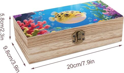 Fish Wooden Storage Box with Hinged Lid for Photo | Wood Keepsake Box, Dustproof Storage Box, Decorative Treasure Chest, Memory Box for Crafts Coins Stamps Letters Jewelry in Kuwait