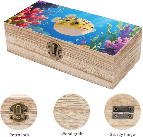 Fish Wooden Storage Box with Hinged Lid for Photo | Wood Keepsake Box, Dustproof Storage Box, Decorative Treasure Chest, Memory Box for Crafts Coins Stamps Letters Jewelry in Kuwait
