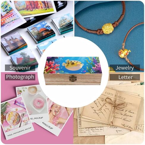 Fish Wooden Storage Box with Hinged Lid for Photo | Wood Keepsake Box, Dustproof Storage Box, Decorative Treasure Chest, Memory Box for Crafts Coins Stamps Letters Jewelry in Kuwait