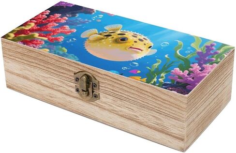 Fish Wooden Storage Box with Hinged Lid for Photo | Wood Keepsake Box, Dustproof Storage Box, Decorative Treasure Chest, Memory Box for Crafts Coins Stamps Letters Jewelry in Kuwait