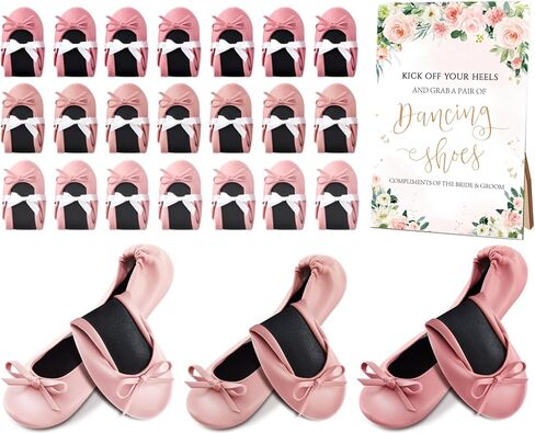 Jecery Pink Foldable Ballet Flat for Wedding Guests Bulk | Ballerina Dancing Slippers, with Party Sign, Portable, Women Travel Roll up Purse Shoes, Bridesmaid Wedding Gift in Kuwait