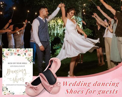Jecery Pink Foldable Ballet Flat for Wedding Guests Bulk | Ballerina Dancing Slippers, with Party Sign, Portable, Women Travel Roll up Purse Shoes, Bridesmaid Wedding Gift in Kuwait