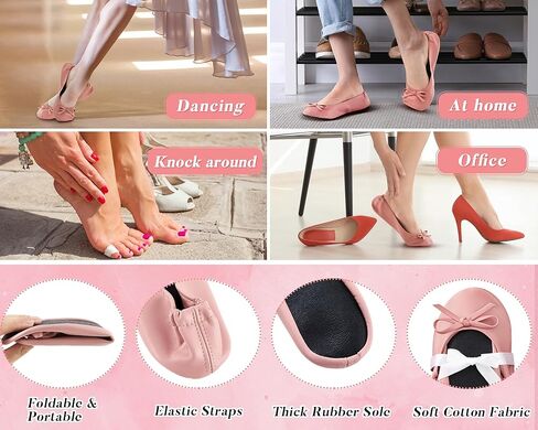 Jecery Pink Foldable Ballet Flat for Wedding Guests Bulk | Ballerina Dancing Slippers, with Party Sign, Portable, Women Travel Roll up Purse Shoes, Bridesmaid Wedding Gift in Kuwait