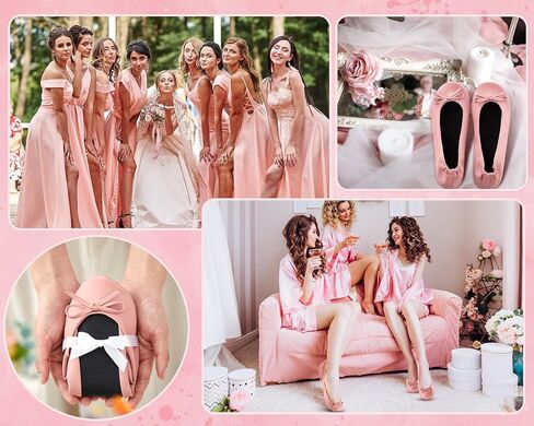 Jecery Pink Foldable Ballet Flat for Wedding Guests Bulk | Ballerina Dancing Slippers, with Party Sign, Portable, Women Travel Roll up Purse Shoes, Bridesmaid Wedding Gift in Kuwait