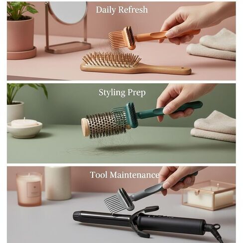 3 Pcs Comb Cleaner Brush Set, Mini Rake Bristle Brush Cleaner with Long Handle, Dual-Ended Hair Dust Build Up Removal Tool, Lightweight PP Hairbrush Cleaning Tool for Home and Travel in Kuwait