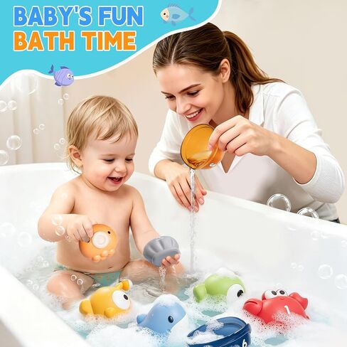 12 PCS No-Hole Matching Bath Toys with Cups 1-3 | 6 Squeezable No-Hole Animals + 6 ABS cups. Match by Color & Number. Stack Teaching Counting & Colors in Kuwait