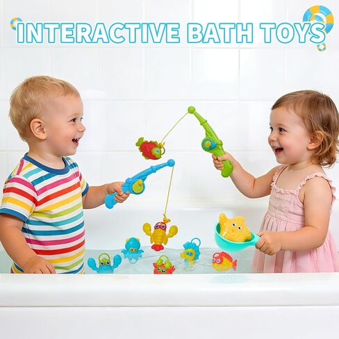 Baby Bath Toys, 26Pcs | Mold Free Bath Toys Toddler 2-4 for Fishing Game Toys | Colorful Water Table Pool Tub Toys for Toddlers & Kids| Floating Fishes Rod Net for Boys & Girls Gift in Kuwait