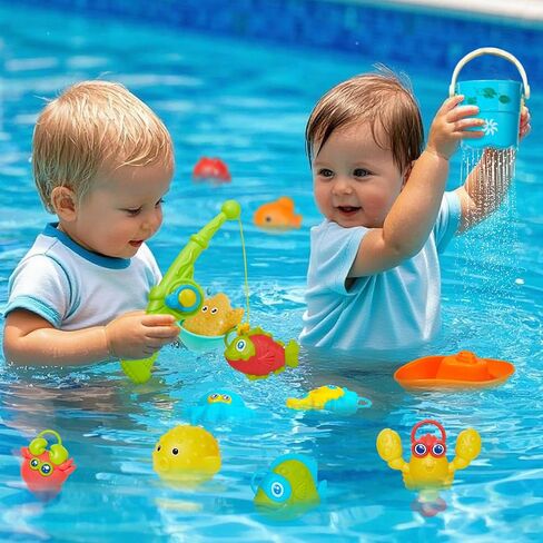 Baby Bath Toys, 26Pcs | Mold Free Bath Toys Toddler 2-4 for Fishing Game Toys | Colorful Water Table Pool Tub Toys for Toddlers & Kids| Floating Fishes Rod Net for Boys & Girls Gift in Kuwait
