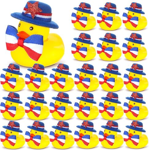 Foilswirl 24 Pack 250th Anniversary Patriotic Rubber Ducks 4th of July Party Favors Independence Day Ducks Fourth July Supplies Red White Blue Gift for USA Memorial Day Decoration in Kuwait