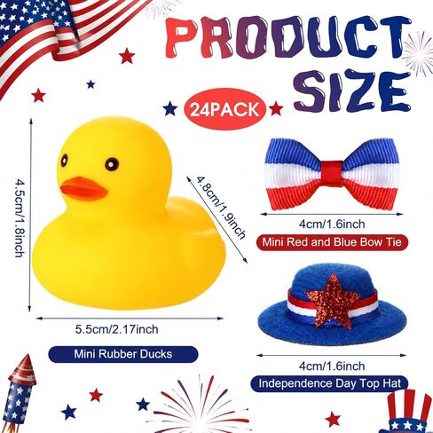 Foilswirl 24 Pack 250th Anniversary Patriotic Rubber Ducks 4th of July Party Favors Independence Day Ducks Fourth July Supplies Red White Blue Gift for USA Memorial Day Decoration in Kuwait