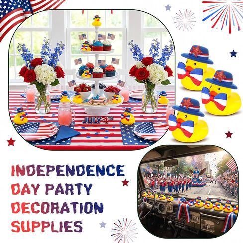 Foilswirl 24 Pack 250th Anniversary Patriotic Rubber Ducks 4th of July Party Favors Independence Day Ducks Fourth July Supplies Red White Blue Gift for USA Memorial Day Decoration in Kuwait