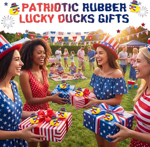 Foilswirl 24 Pack 250th Anniversary Patriotic Rubber Ducks 4th of July Party Favors Independence Day Ducks Fourth July Supplies Red White Blue Gift for USA Memorial Day Decoration in Kuwait