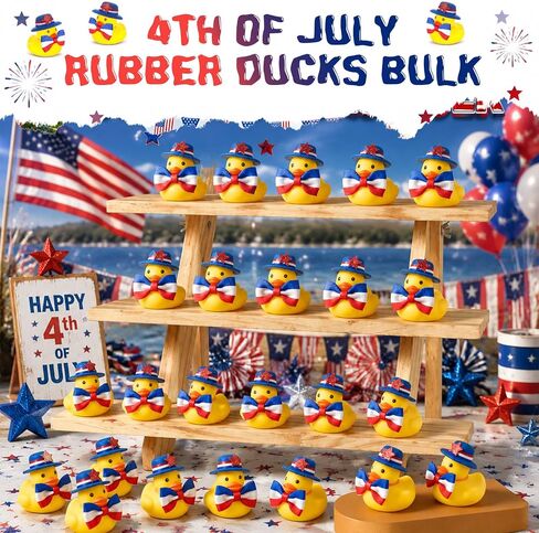 Foilswirl 24 Pack 250th Anniversary Patriotic Rubber Ducks 4th of July Party Favors Independence Day Ducks Fourth July Supplies Red White Blue Gift for USA Memorial Day Decoration in Kuwait
