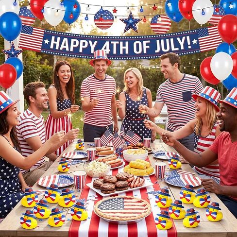 Foilswirl 24 Pack 250th Anniversary Patriotic Rubber Ducks 4th of July Party Favors Independence Day Ducks Fourth July Supplies Red White Blue Gift for USA Memorial Day Decoration in Kuwait