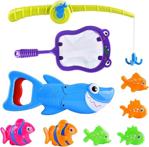 Shark Grabber Baby Bath Toys - Blue Shark with Teeth Biting Action Include 4 Toy Fish - Bath Toys for Kids Ages 4-8 Boys Girls Toddlers Pool Toys (9) in Kuwait
