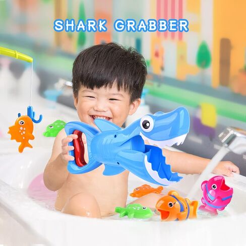 Shark Grabber Baby Bath Toys - Blue Shark with Teeth Biting Action Include 4 Toy Fish - Bath Toys for Kids Ages 4-8 Boys Girls Toddlers Pool Toys (9) in Kuwait