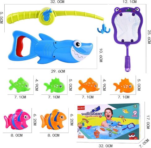 Shark Grabber Baby Bath Toys - Blue Shark with Teeth Biting Action Include 4 Toy Fish - Bath Toys for Kids Ages 4-8 Boys Girls Toddlers Pool Toys (9) in Kuwait