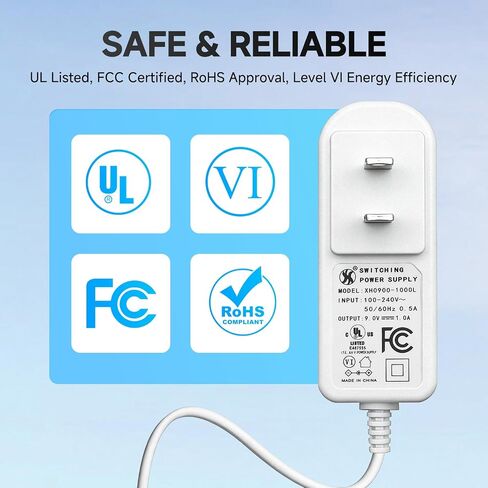 UL Listed 9V 1A 10ft Power Supply Adapter, DC 9W 1000mA Replacement Power Cord for TP-Link Tapo Camera C100 C200 C210 C210-A C310 C310-A C320WS C100/A TC70,T090060-2B1 Replacement Charger-Tip Positive in Kuwait