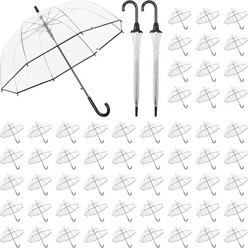 60pcs Auto Open Clear Dome Umbrella with Classic Hook Handle 8 Ribs Windproof Wedding Umbrellas High-Visibility Rain Umbrellas Guest Souvenirs for Wedding Party Bridal Favors in Kuwait