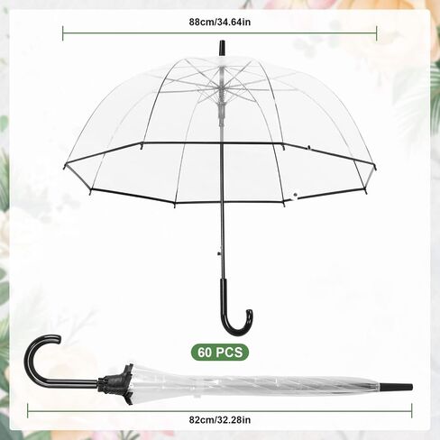 60pcs Clear Bubble Umbrellas Bulk 8 Ribs Windproof Transparent Wedding Umbrellas for Wedding Bridal Parties Outdoor in Kuwait