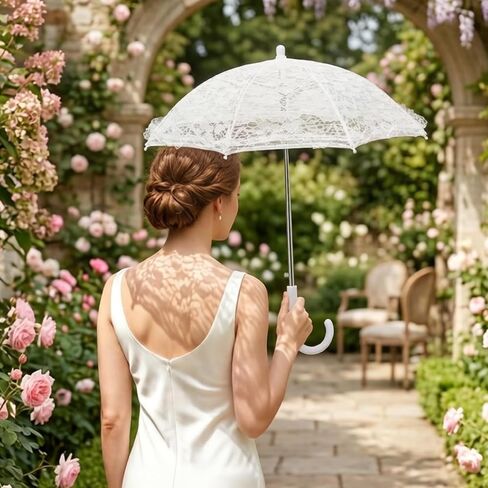 Vintage Umbrella Lace Umbrella, Elegant White Lace Parasol Vintage Style with Sturdy Stainless Steel Frame for Wedding Photo Prop, Tea Party Decor in Kuwait