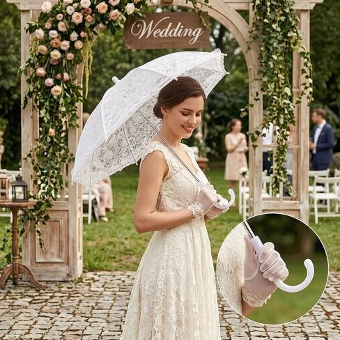 Vintage Umbrella Lace Umbrella, Elegant White Lace Parasol Vintage Style with Sturdy Stainless Steel Frame for Wedding Photo Prop, Tea Party Decor in Kuwait