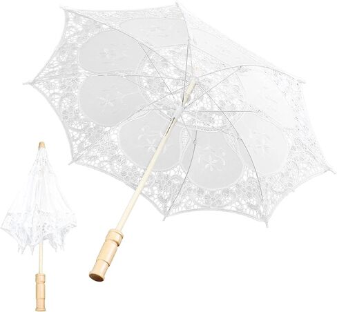 Pssopp Wedding Umbrella Lace Bridal Parasol Handmade Wooden Handle 17.0 X 20.1 in Manual Open White or Beige for Bride Photography Stage Performance Decoration in Kuwait