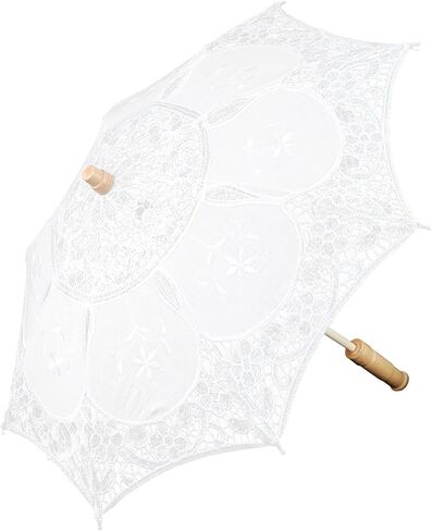 Pssopp Wedding Umbrella Lace Bridal Parasol Handmade Wooden Handle 17.0 X 20.1 in Manual Open White or Beige for Bride Photography Stage Performance Decoration in Kuwait