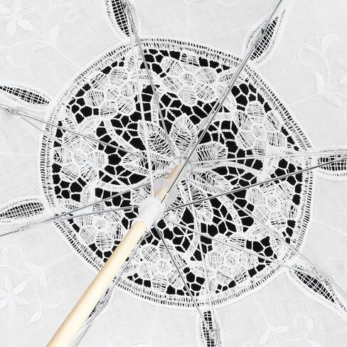 Pssopp Wedding Umbrella Lace Bridal Parasol Handmade Wooden Handle 17.0 X 20.1 in Manual Open White or Beige for Bride Photography Stage Performance Decoration in Kuwait