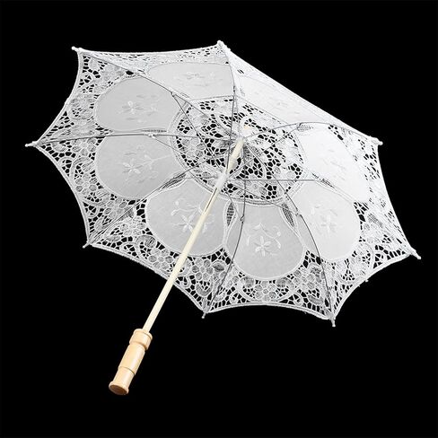 Pssopp Wedding Umbrella Lace Bridal Parasol Handmade Wooden Handle 17.0 X 20.1 in Manual Open White or Beige for Bride Photography Stage Performance Decoration in Kuwait