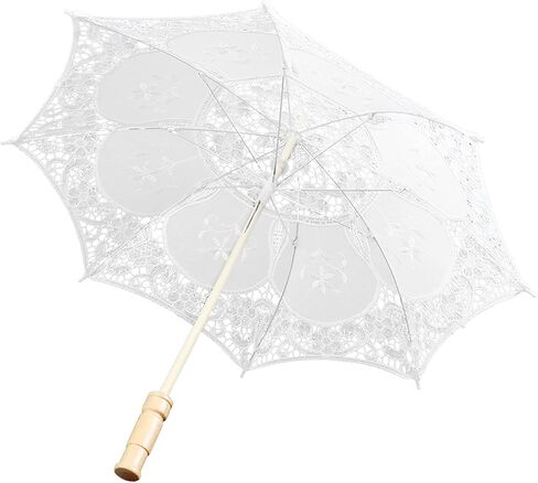 Pssopp Wedding Umbrella Lace Bridal Parasol Handmade Wooden Handle 17.0 X 20.1 in Manual Open White or Beige for Bride Photography Stage Performance Decoration in Kuwait