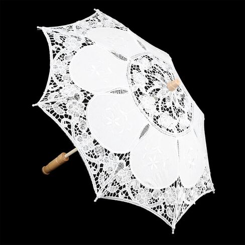 Pssopp Wedding Umbrella Lace Bridal Parasol Handmade Wooden Handle 17.0 X 20.1 in Manual Open White or Beige for Bride Photography Stage Performance Decoration in Kuwait
