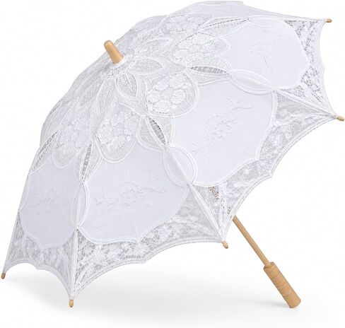 LOGOFUN White Lace Parasol Umbrella Vintage Battenburg Embroidered Bridal for Wedding Photography Props Victorian Gothic Costume Accessories in Kuwait