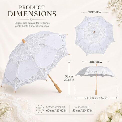 LOGOFUN White Lace Parasol Umbrella Vintage Battenburg Embroidered Bridal for Wedding Photography Props Victorian Gothic Costume Accessories in Kuwait