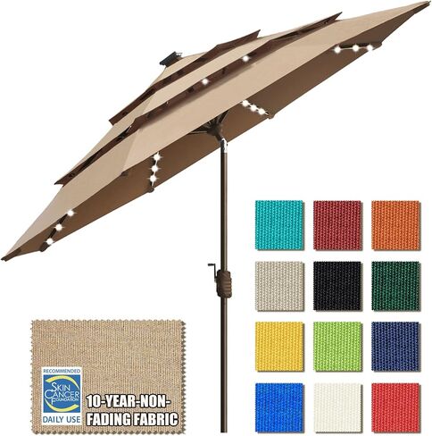 EliteShade 1 Set of 9ft 3-Tier Umbrella with Lights (Heather Beige) & Hitch Mount Umbrella Holder in Kuwait