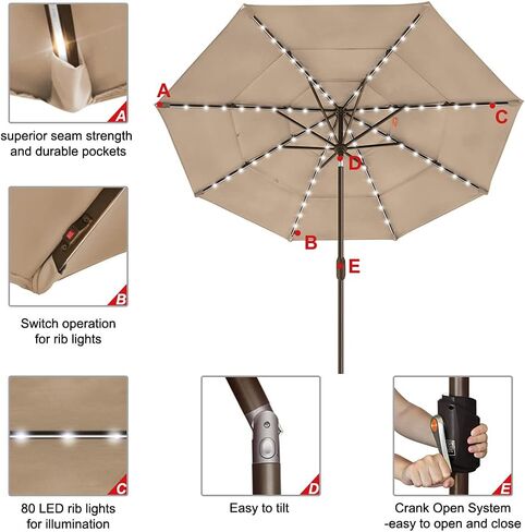 EliteShade 1 Set of 9ft 3-Tier Umbrella with Lights (Heather Beige) & Hitch Mount Umbrella Holder in Kuwait