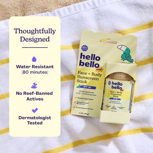 Hello Bello Baby SPF 50 Mineral Face + Body Sunscreen Stick - Water Resistant Broad Spectrum UVA + UVB Sun Protection, 1oz in Kuwait